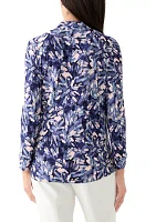 Women's Long Sleeve Printed Ruffle V-Neck Top