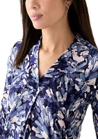 Women's Long Sleeve Printed Ruffle V-Neck Top