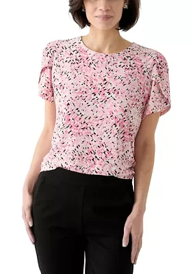 Petite Tulip Sleeve Floral Top