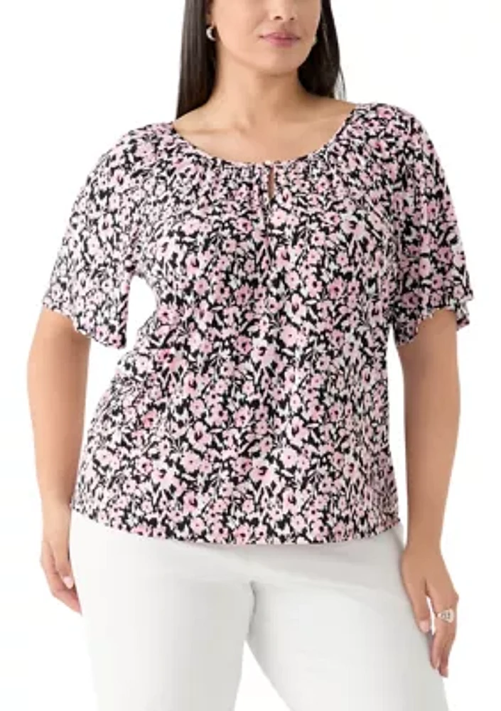 Plus Printed Drape Sleeve Blouse