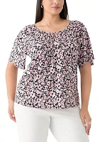 Plus Printed Drape Sleeve Blouse