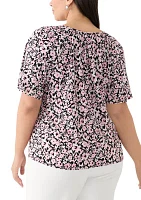 Plus Printed Drape Sleeve Blouse
