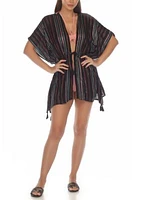 Lurex Striped Tie Front Tunic Swim Cover Up