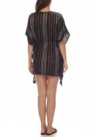 Lurex Striped Tie Front Tunic Swim Cover Up