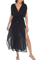 Short Sleeve Pullover Flyaway Maxi Dress Swim Cover Up