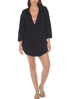 Long Sleeve Crepe Button Down Big Shirt Swim Cover Up