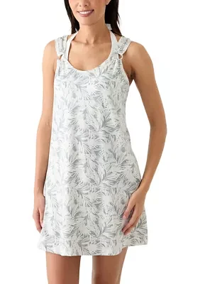 Sleeveless Brushed Feather Print Swim Cover Up Dress