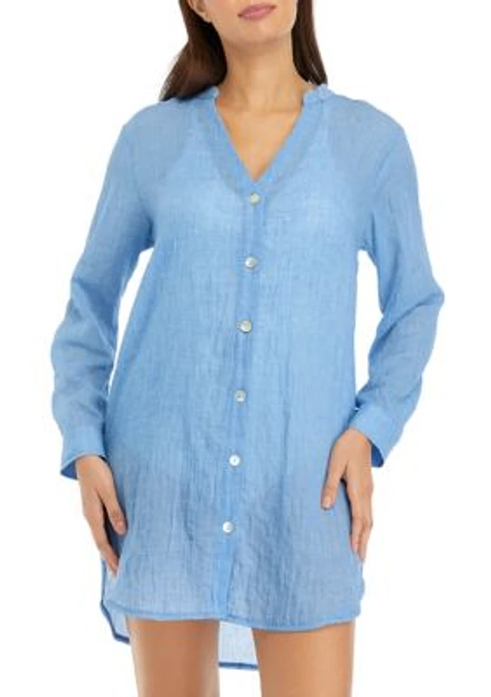 Long Sleeve Button Up Big Shirt Swim Cover