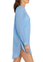 Long Sleeve Button Up Big Shirt Swim Cover