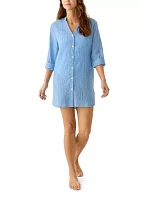 Solid Button Front Swim Shirt Coverup