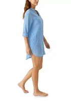 Solid Button Front Swim Shirt Coverup