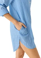 Solid Button Front Swim Shirt Coverup