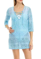 Crochet Lace Up Swim Cover-Up Dress