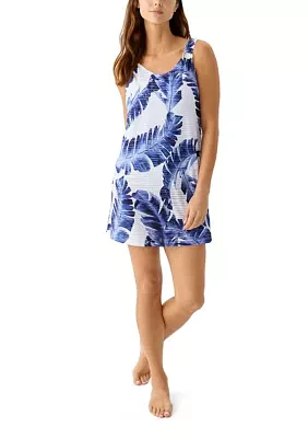 Sleeveless Leaf Printed Ring Swim Coverup