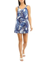 Plus Sleeveless Leaf Print Ring Swim Cover Up