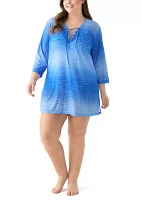 Plus Long Sleeve Printed Swim Tunic