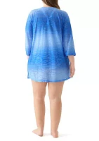 Plus Long Sleeve Printed Swim Tunic