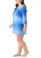 Plus Long Sleeve Printed Swim Tunic
