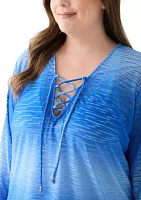 Plus Long Sleeve Printed Swim Tunic