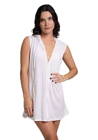 Women's Sleeveless Solid Full Zip Hoodie Swim Cover Up