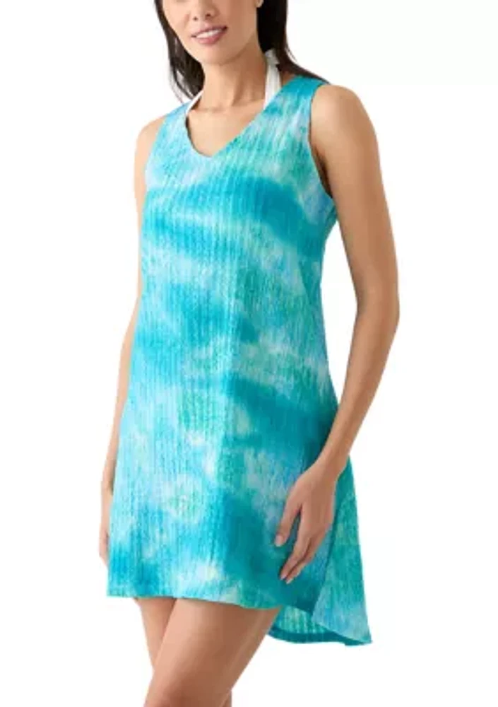 Sleeveless Tie Back High Low Woven Swim Cover Up