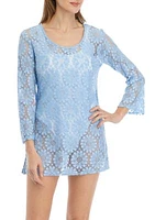 Long Sleeve Floral Cutout Swim Cover-Up Tunic