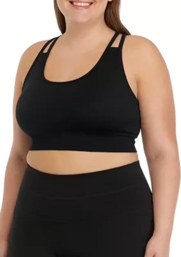 Plus Seamless Longline Sports Bra with Ribbed Details