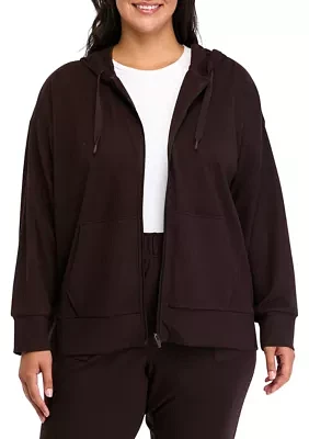 Plus Long Sleeve Fleece Rib Zip Up Hoodie