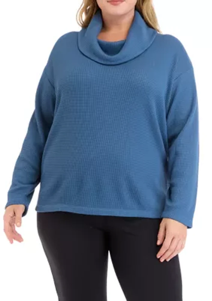 Plus Long Sleeve Brushed Waffle Cowl Neck Top