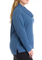 Plus Long Sleeve Brushed Waffle Cowl Neck Top