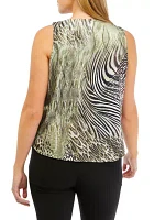 Women's Sleeveless Tiger Print Cowl Neck Satin Blouse