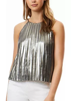 Women's Metallic Pleated Halter Top