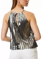 Women's Metallic Pleated Halter Top