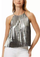 Women's Metallic Pleated Halter Top