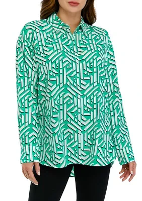 Women's Geo Printed Button Front Blouse