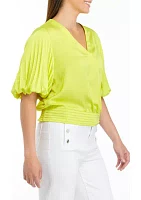 Women's Elbow Sleeve Surplice Blouse