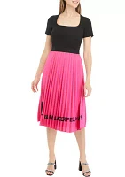 Women's Short Sleeve Square Neck Pleated Dress