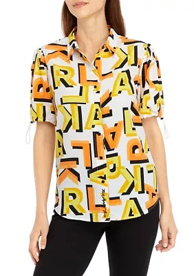 Women's Short Tie Sleeve Printed Blouse