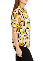 Women's Short Tie Sleeve Printed Blouse