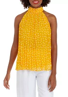 Women's Pleated Halter Dot Print Top