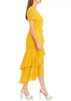 Women's Short Sleeve Dot Ruffle Midi Dress