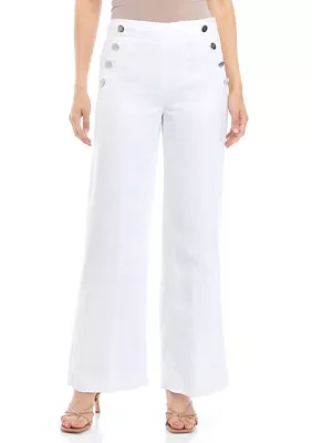 Women's Button Pocket Wide Leg Linen Pants