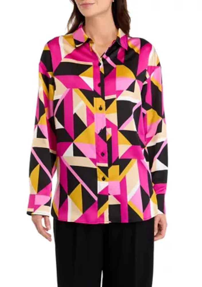 Women's Long Sleeve Geometric Button Front Shirt