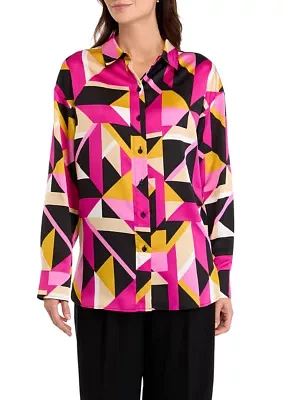 Women's Long Sleeve Geometric Button Front Shirt