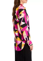 Women's Long Sleeve Geometric Button Front Shirt