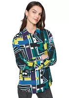 Women's Long Sleeve Geometric Multi Print Shirt