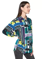 Women's Long Sleeve Geometric Multi Print Shirt