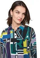 Women's Long Sleeve Geometric Multi Print Shirt