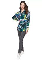 Women's Long Sleeve Geometric Multi Print Shirt