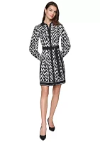 Women's Long Sleeve Tie Waist Chevron Shirtdress